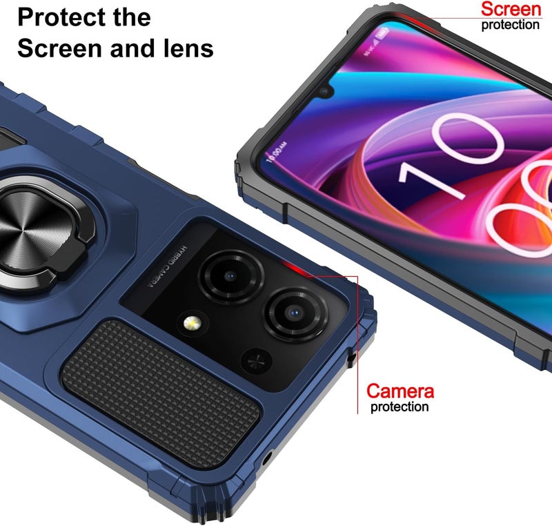 Mocotto for TCL K32/K33 5G 2025 Phone Case with Tempered Glass Screen Protector,Military Grade Shockproof Protective Cover,with Ring Kickstand (Blue) - Image 2